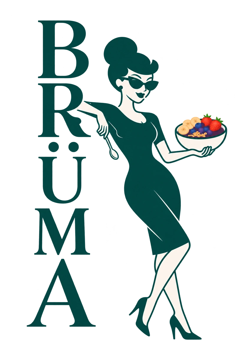 BRÜMA vertical logo with our woman illustration